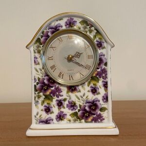 Vintage Porcelain Mantel Clock Purple Floral Design Formalities by Baum Bros
